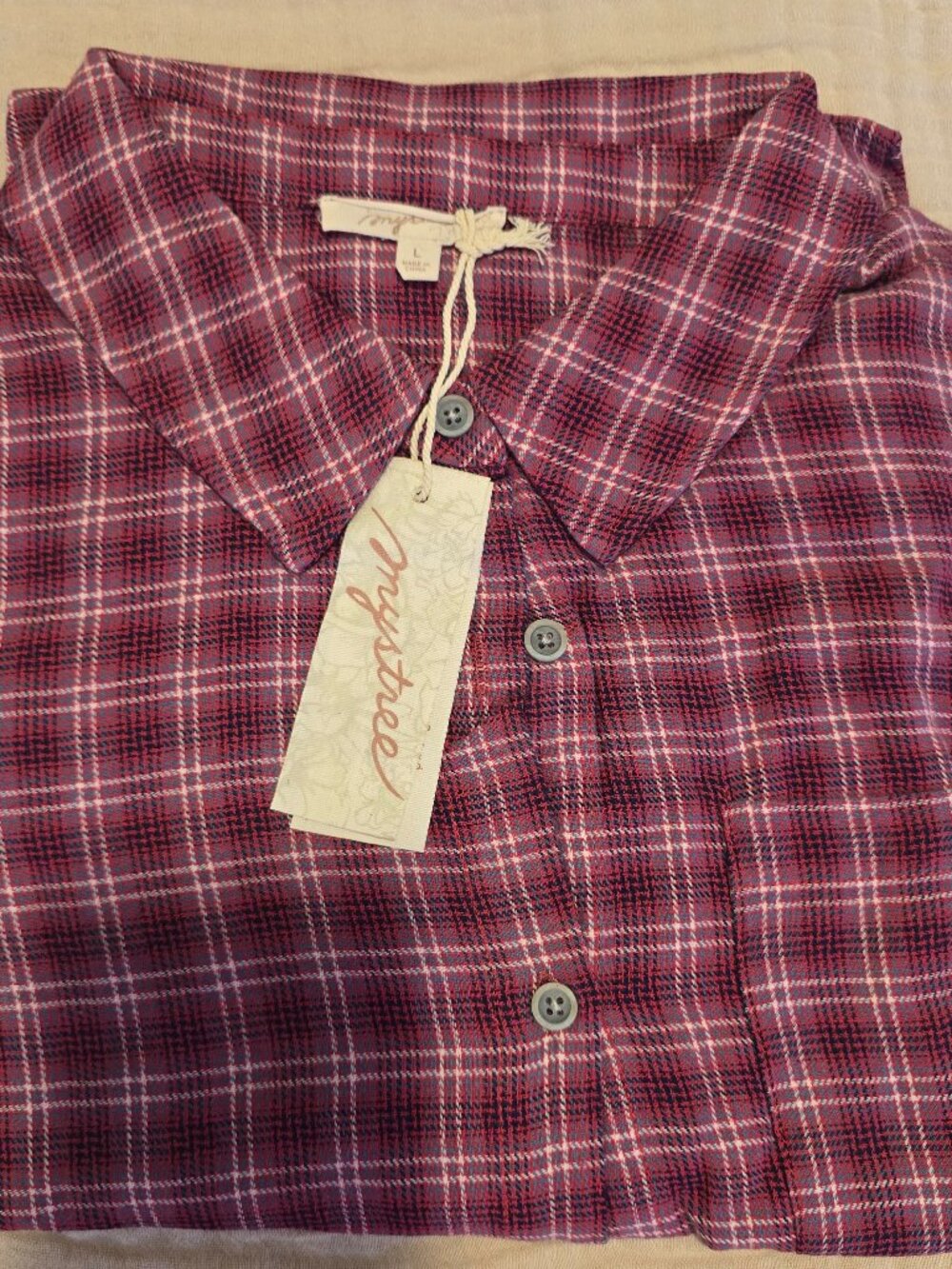 NWT Mystree Fringe Hem Plaid Button Down Shirt Washed Berry